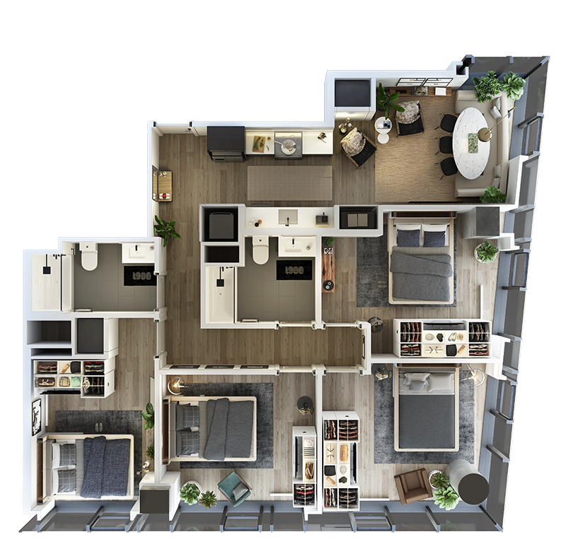Rendering of the 4 Bed - 2 Bath Floor Plan
