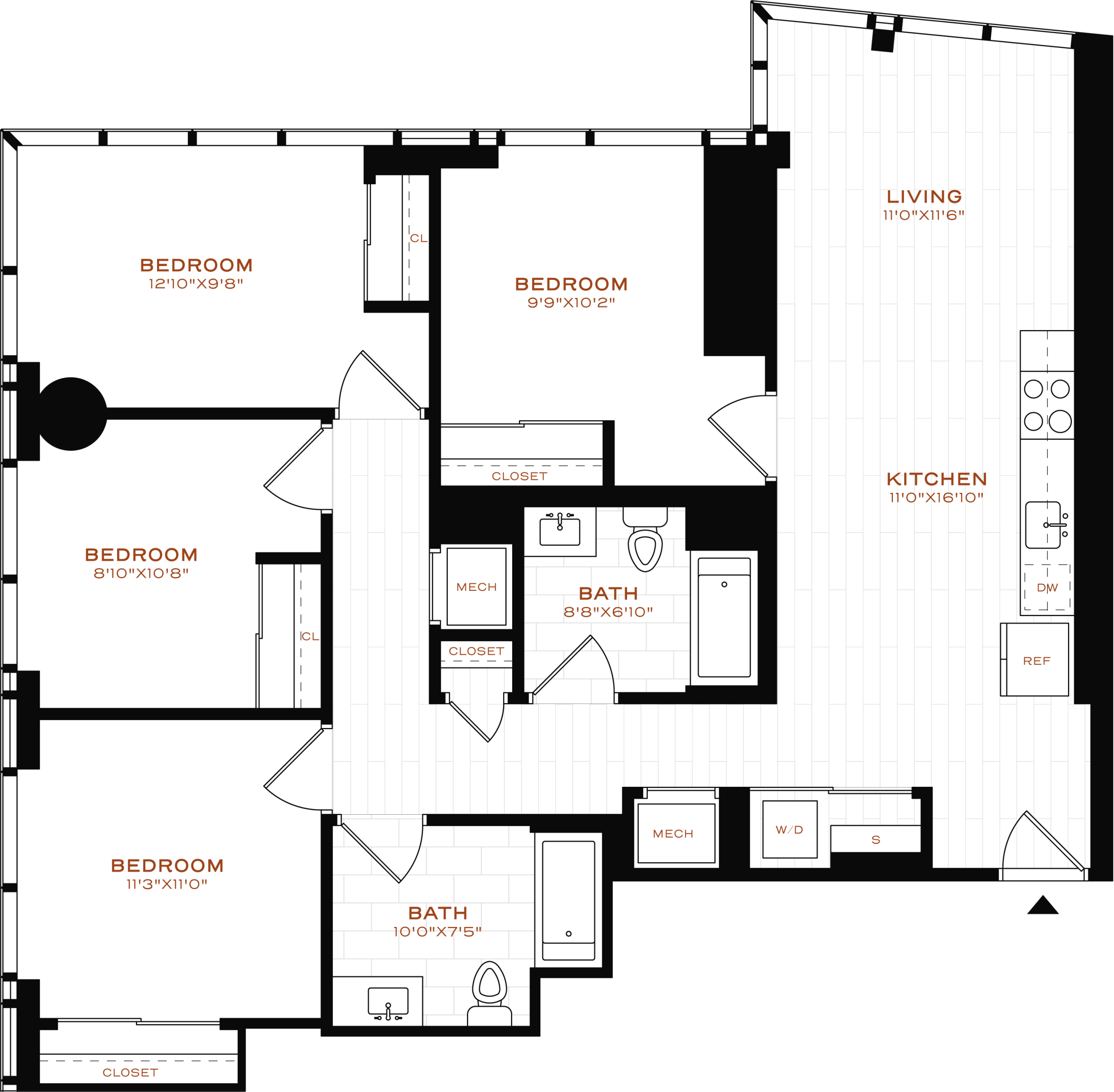 Rendering of the 4 Bed - 2 Bath Floor Plan